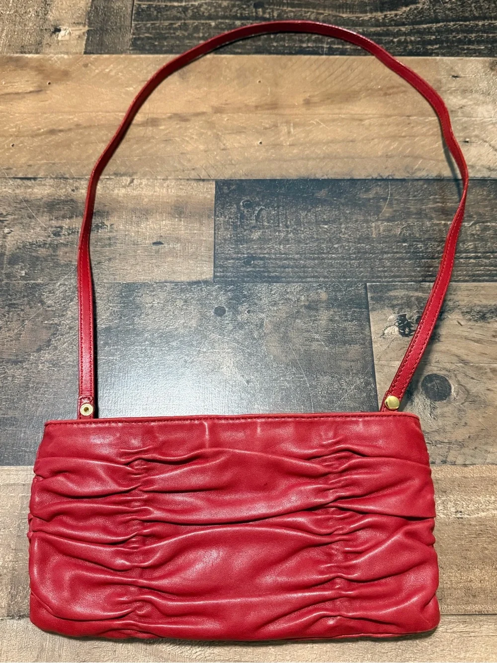 Michael Kors Red Leather Scrunch Shoulder Bag Convertible Clutch